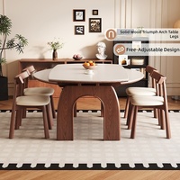 Table à manger circulaire en bois massif avec plateau en pierre, style moderne du milieu du siècle, pour usage domestique, espaces compacts, table convertible