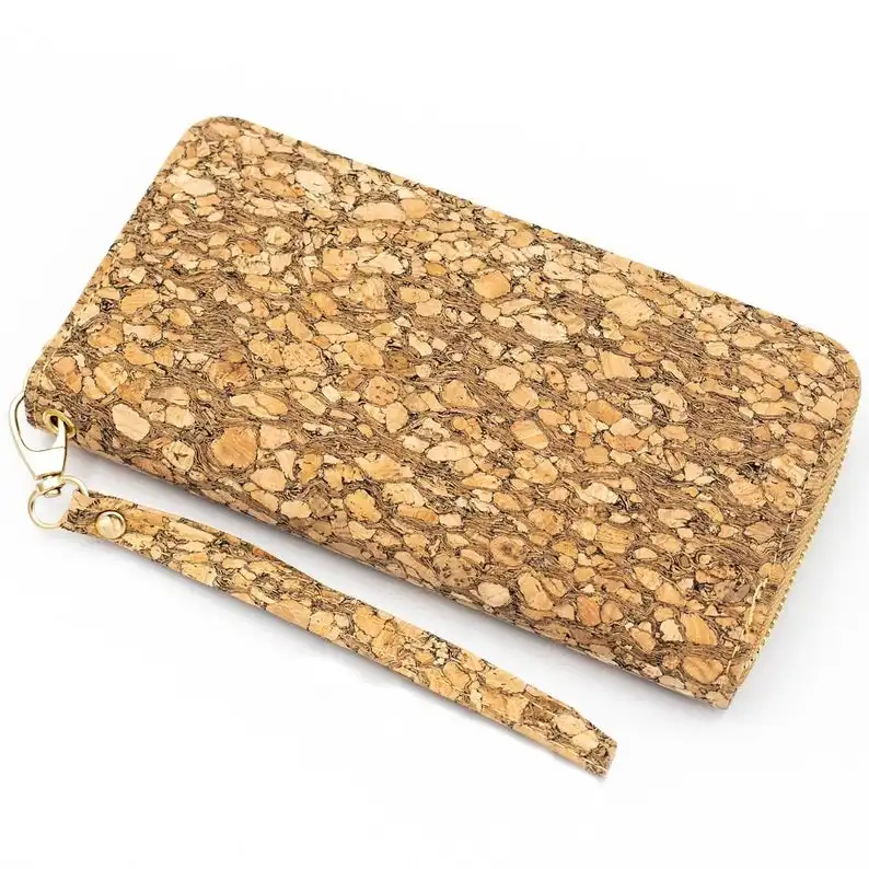 Hot selling fashion design cheap price ECO-friendly material cork women wallet with wrist strap