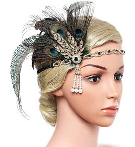 Serre-tête vintage en plumes de paon, luxueux style Gatsby des années 20, pour séances photo d'enfants, spectacles et accessoires de déguisement de fête - Product Image 1
