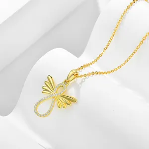 Custom OEM ODM 18K Gold Plated Angel Wings Necklace 925 Sterling Silver Infinity Angel Pendant Necklace With CZ Stones