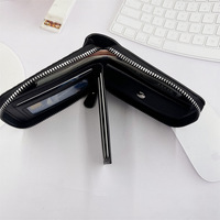 Dompet Resleting Kustom Berkualitas Tinggi Pria Fashion Kulit PU Dompet Remaja RFID Tipis Logo Kanvas Tempat Kartu Kustomisasi