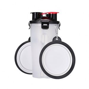Hot Sale 2-In-1 Portable Plastic Pet Water Bottle and Double Collapsible <b>Dog</b> Bowl for Outdoor Adventures - Product Image 1