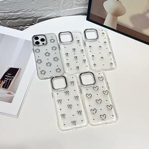 Custodia per telefono in <span class=keywords><strong>silicone</strong></span> TPU con fiocco e glitter per ragazze e donne, per <span class=keywords><strong>iPhone</strong></span> 16 15 14 <span class=keywords><strong>13</strong></span> Pro Max, <span class=keywords><strong>trasparente</strong></span> con fiocco argentato e diamanti - Product Image 1