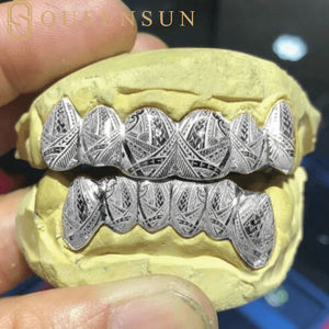 ヒップホップグリルツノーマルグリル925スターリングシルバーポリネシアレーザー彫刻カスタムグリルツシルバーメッキ歯の形ユニセックス - Product Image 2