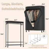 Porte-vêtements robuste en acier inoxydable avec housse, capacité de 380 lb, armoire roulante avec étagères, roulettes verrouillables, organisateur