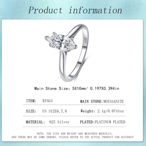 Anillo de Compromiso de Plata de Ley 925 Personalizado con Moissanita de 1 Quilate en Forma de Ojo de Caballo para Mujer con Certificación GRA - Product Image 3