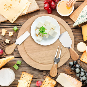 Plateau à <span class=keywords><strong>fromage</strong></span> rond en bois pivotant, planche à découper <span class=keywords><strong>de</strong></span> 8 pouces avec 4 couteaux à <span class=keywords><strong>fromage</strong></span> en acier inoxydable - Product Image 6