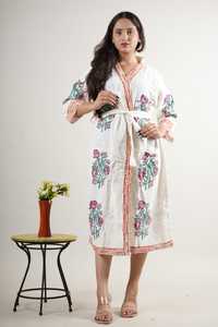 Kimono de Algodón con Bordado Floral para Mujer, Cuello en V, Manga Tres Cuartos, Largo hasta la Rodilla, Corte Holgado, Bordado a Mano, Ropa de Estar por Casa para Primavera - Product Image 2