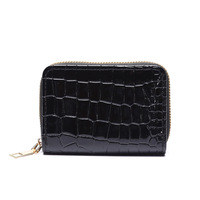 Grosir wanita 9 Slot kartu ID tempat kartu kecil warna Solid dompet PU kulit buaya ritsleting dompet koin Mini