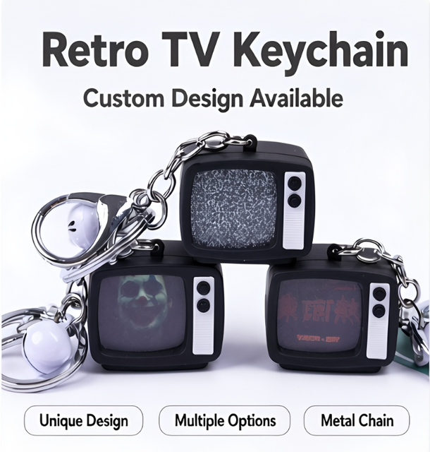 Custom Retro TV Keychain Plastic Television Shape Key Ring Novelty Bag Charm Promotional Gift for Birthday Party Corporate Event