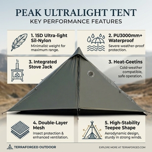 Fabrikpreis Ultraleichtes Pyramidenzelt mit Ofenrohranschluss 15D Silnylon 4-Jahreszeiten-Heißzelt für Rucksackreisen Mindestbestellmenge 1 Stück Tipi - Product Image 2