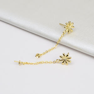 <b>Handmade</b> S925 Silver & 7-12 Pearl Lucky Grass <b>Earrings</b> Korean Edition DIY Female Studs with Empty Support Fashion Accessories - Product Image 2