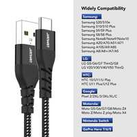 Kabel USB A Ke USB C 2.0 Pengisian Daya Cepat 3A, Kabel USB Sinkronisasi Data Kecepatan Tinggi Kepang Nilon