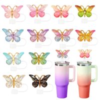 Moioco Bling Rhinestone Butterfly Bow Straw Cover Cap Silicone Dust-Proof Straw Lid Fit 30/40oz Tumbler Reusable Cup Accessories
