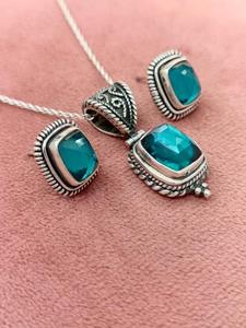 Vintage Style Natural Gemstone Jewelry Ensemble Including Pendant <b>Necklace</b> <b>and</b> <b>Earrings</b> Made from 925 Sterling <b>Silver</b> - Product Image 3