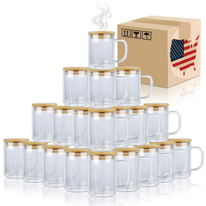 Lot de 25 mugs à bière en verre à paroi simple de 15 oz, style américain, avec motif logo par sublimation, couvercle en bambou, paille, sans BPA, pour voyage, compatibles lave-vaisselle - Product Image 1