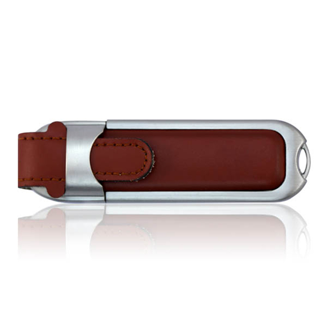 Slide Out Leather Decor Metal USB Flash Drive Custom Printed Logo Pendrive 32GB 64GB 128GB for Corporate Promotional Gifts