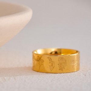 Anillo de Acero Inoxidable Vintage al por Mayor, Anillo Chapado en Oro con Flores Grabadas Personalizadas - Product Image 3