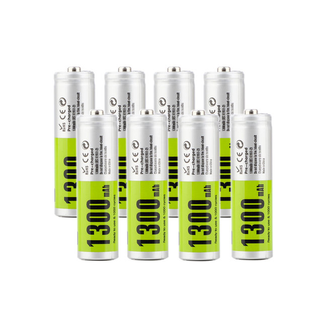 8-Pack AA Rechargeable Batteries, Recharge up to 1000x, Standard Capacity 1300 MAh, Pre-Charged