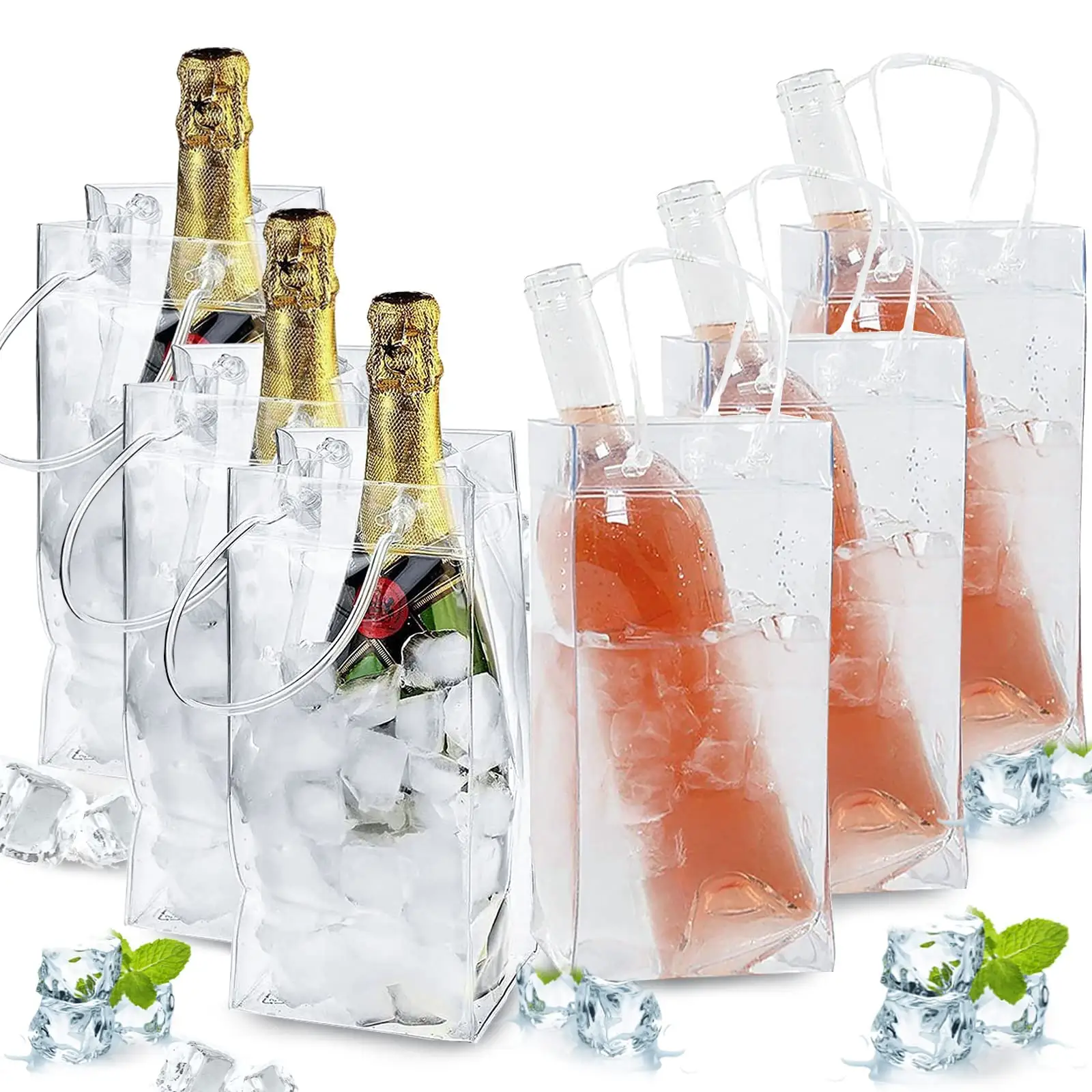 Fabrik benutzer definierte billige Verkauf einzelne wieder verwendbare transparente Wein kühler Kunststoff Eis Wein Champagner Bierflasche Tragetaschen benutzer definierte Logo