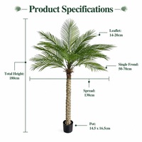 Grand palmier artificiel Phénix réaliste, plante tropicale artificielle à tronc unique pour aménagement paysager intérieur, décoration intérieure, vente en gros
