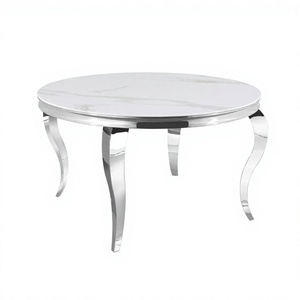 Modern Luxury Marble Dining <b>Table</b> Natural White Stone <b>Top</b> Polished Stainless Steel Curved Legs- Handmade Home Furniture Villa - Product Image 4