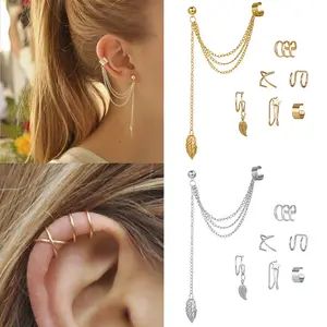 Boucles d'oreilles à clips en argent or 24 pièces, ensemble de bijoux d'oreilles, feuilles, pour femmes
