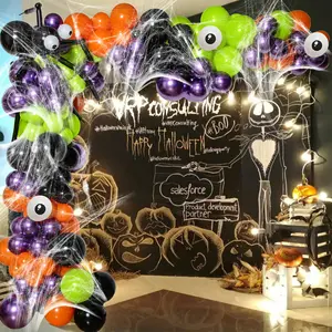 Halloween Party Decorations Set Includes Garland Arch Backdrop Banner Latex Balloons Black Purple Green Yellow Halloween Theme