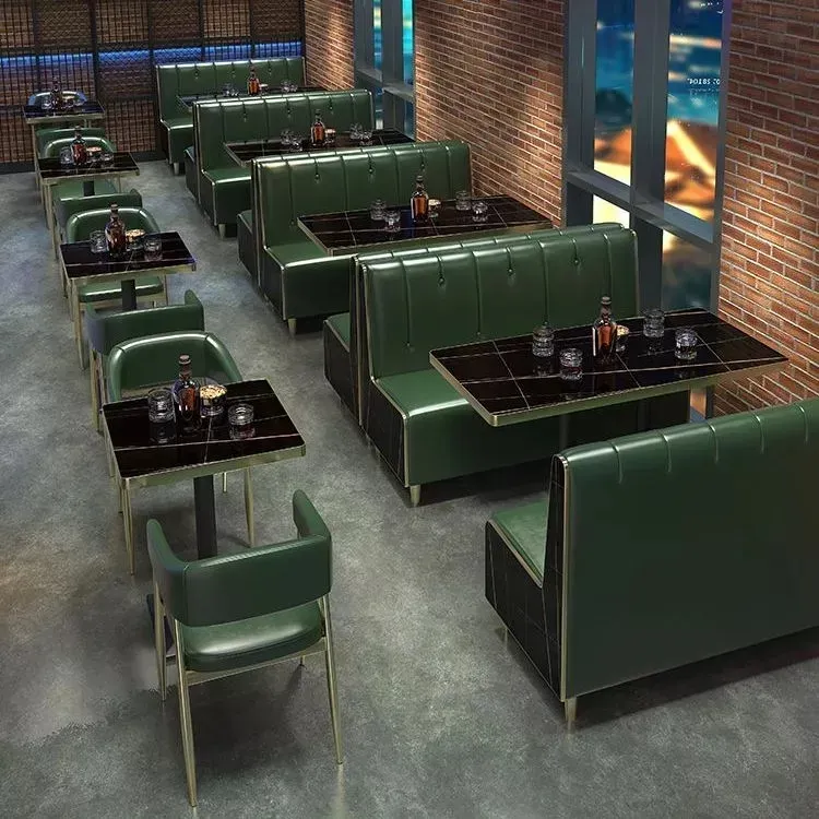 Lusso moderno metallo sedili in pelle ristorante mobili in marmo bianco nero tavolo e sedie set divano cafe
