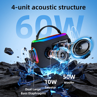 Enceinte portable ZEALOT 60W S182, étanche IPX5, lumière RGB, enceinte sans fil TWS, batterie 8000mAh, pour le camping en plein air, la plage, les fêtes