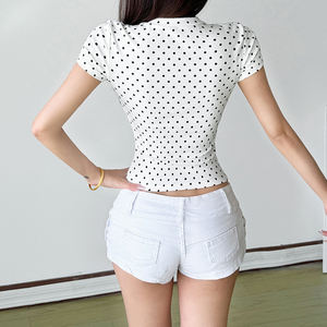 Camiseta Básica de Algodón para Mujer, con Letras, Estrellas y Puntos, en Contraste de Color, Tejido Elástico, Corte Regular, Cuello Redondo, Manga Corta, Informal, para Verano - Product Image 5