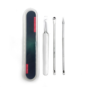 Acne needle 3-piece stainless steel acne needle home beauty tool double-ended pimple extractor and blackhead <b>removal</b> kit - Product Image 1