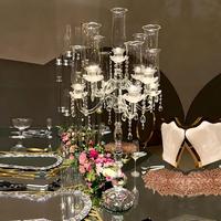 Nouveau chandelier à 5 têtes en verre cristal, décoration de mariage, centres de table, bougeoirs, décorations de fête et de mariage