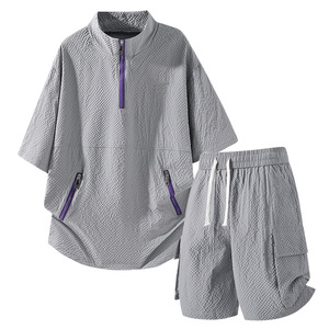 Pantalones Cortos de Verano con Cintura Elástica de Poliéster y Spandex, con Cierre y Logotipo Personalizado, Conjunto Casual de Polo para Hombre - Product Image 1