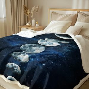Mặt Trăng nhật thực lông cừu ném chăn cho chiếc ghế dài ghế mờ tối màu xanh Mặt Trăng giai đoạn in sang trọng Sherpa chăn - Product Image 2