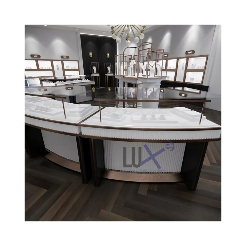 Luxe Op Maat Gemaakte High-End Juwelierszaak Glazen Vitrine Kast Set Voor Juweliers Interieur Showcase Toonbank Ontwerp