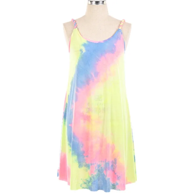 Colorful oem design summer beach dress sexy sleeveless casual sundresses for women