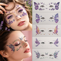 Autocollant de tatouage temporaire tendance effet laser papillon et taches de rousseur, motif cœur scintillant, bijoux faciaux pour maquillage des yeux et beauté