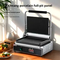 Grill électrique professionnel double face pour panini, machine à sandwich en acier inoxydable avec plaques côtelées pour restauration rapide
