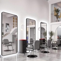 Miroir de coiffure double face avec éclairage LED rond, station de coiffure, salon de beauté, barbier, avec table