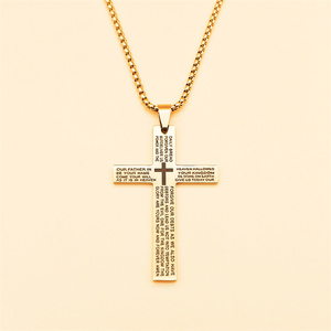 Venta al por mayor impermeable de moda de acero inoxidable geométrico grabado cristiano <span class=keywords><strong>Biblia</strong></span> oración carta personalizada Cruz colgante collar - Product Image 2