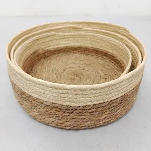 Handmade Woven Storage Basket Com Handle Fold Cotton Rope Lavandaria Kids Room Storage Save Space