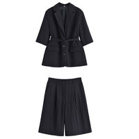 Ensemble tailleur 2 pièces élégant pour femme, style urbain, en toile, longueur genou, imprimé numérique vintage, couleur unie, manches courtes, avec short et taille ajustée