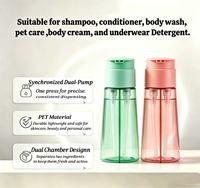 Bouteille PET 200ml+200ml à double tube et double pompe, vente directe usine, pour teinture capillaire et shampoing, emballage plastique noir sérigraphié avec bouchon à vis