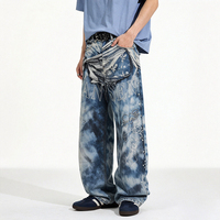 Pantalones Vaqueros Retro con Estampado 3D Estilo Cuchillo Curvo para Hombre, Estilo Casual y Relajado, Pantalones Anchos de Pierna Ancha