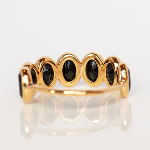 Anello base in argento Sterling 925 scintillante onice nero 4x6mm set di gemme in oro giallo 14k anello a fascia placcato vermeil larghezza 1.3mm - Product Image 2