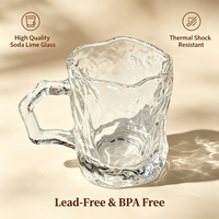 Mug en verre texturé effet glacier avec poignée, texture martelée transparente, pour café, thé, maison, fête, logo personnalisé, vente en gros, compatible lave-vaisselle, anti-fuite