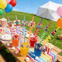 Vente en gros de gobelets réutilisables en PETG colorés avec breloques de cirque, fournitures sur le thème du carnaval pour des fêtes d'anniversaire amusantes pour enfants