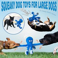 Jouets à mâcher pour grands chiens, résistants, écologiques, imperméables, pour garder les chiens occupés, interactifs, couineurs, pour jeux de traction, effet froissé, pieuvre bleue