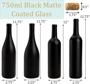 High Quality Matte Black Round <b>750ml</b> Cork Sealed Glass <b>Bottles</b> for Tequila Whiskey Gin Rum Brandy Vodka Liquor - Product Image 2